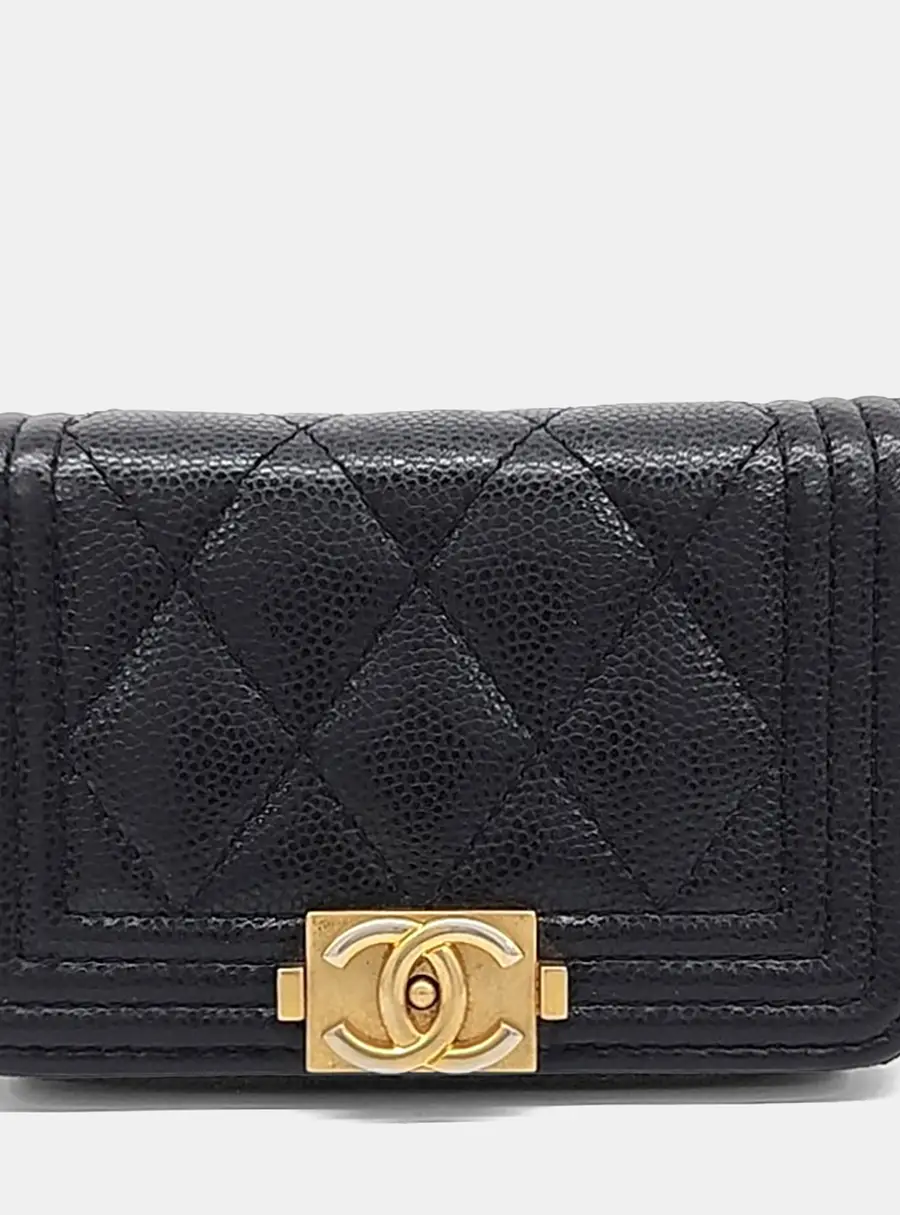 Chanel Boy Small Black Caviar Leather Card Holder Bag