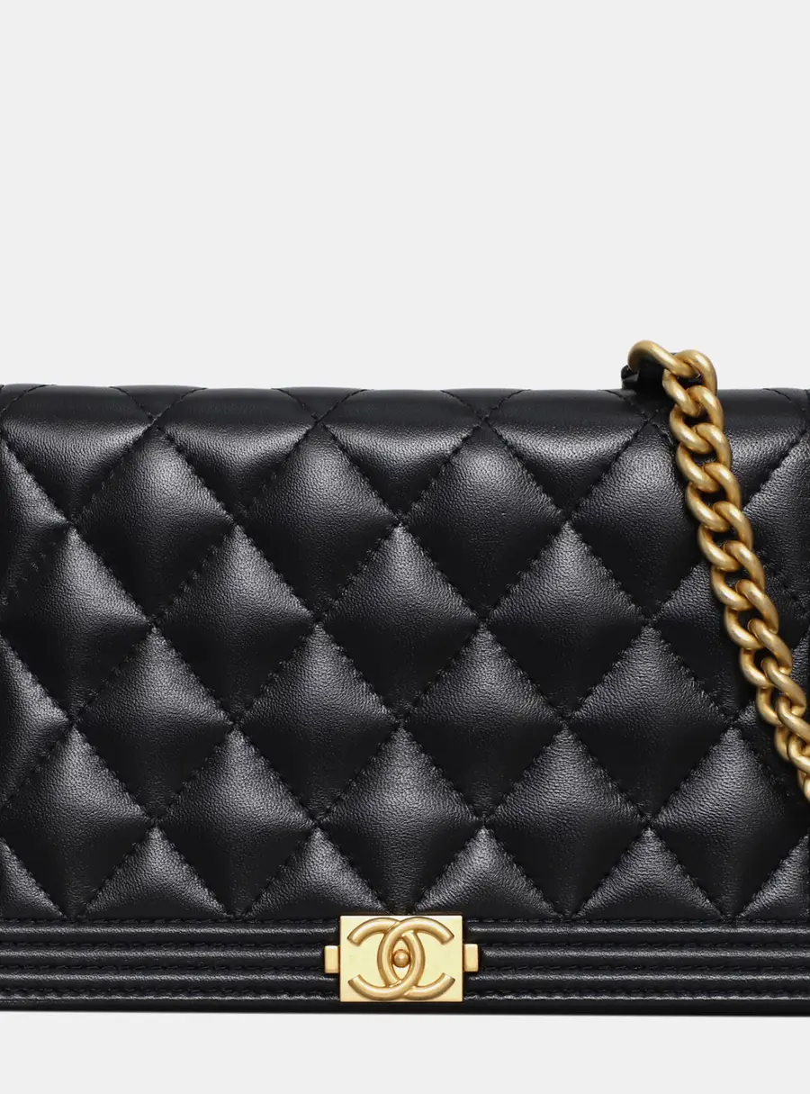 Chanel Boy Black Lambskin Leather Wallet On Chain Bag