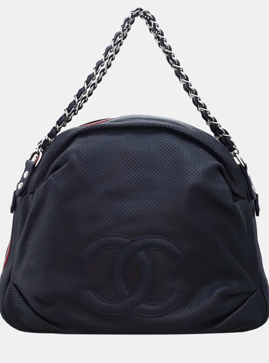 Chanel Baseball Spirit Ligne Medium Navy Blue Perforated Calfskin Leather Shoulder Bag