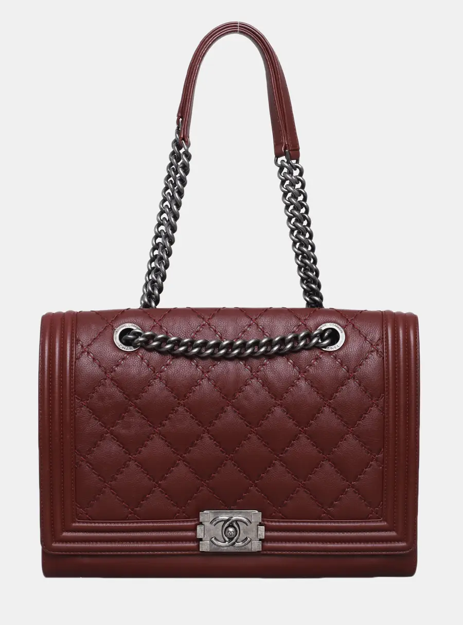 Chanel Boy Medium Red Quilted Lambskin Leather Shoulder Bag