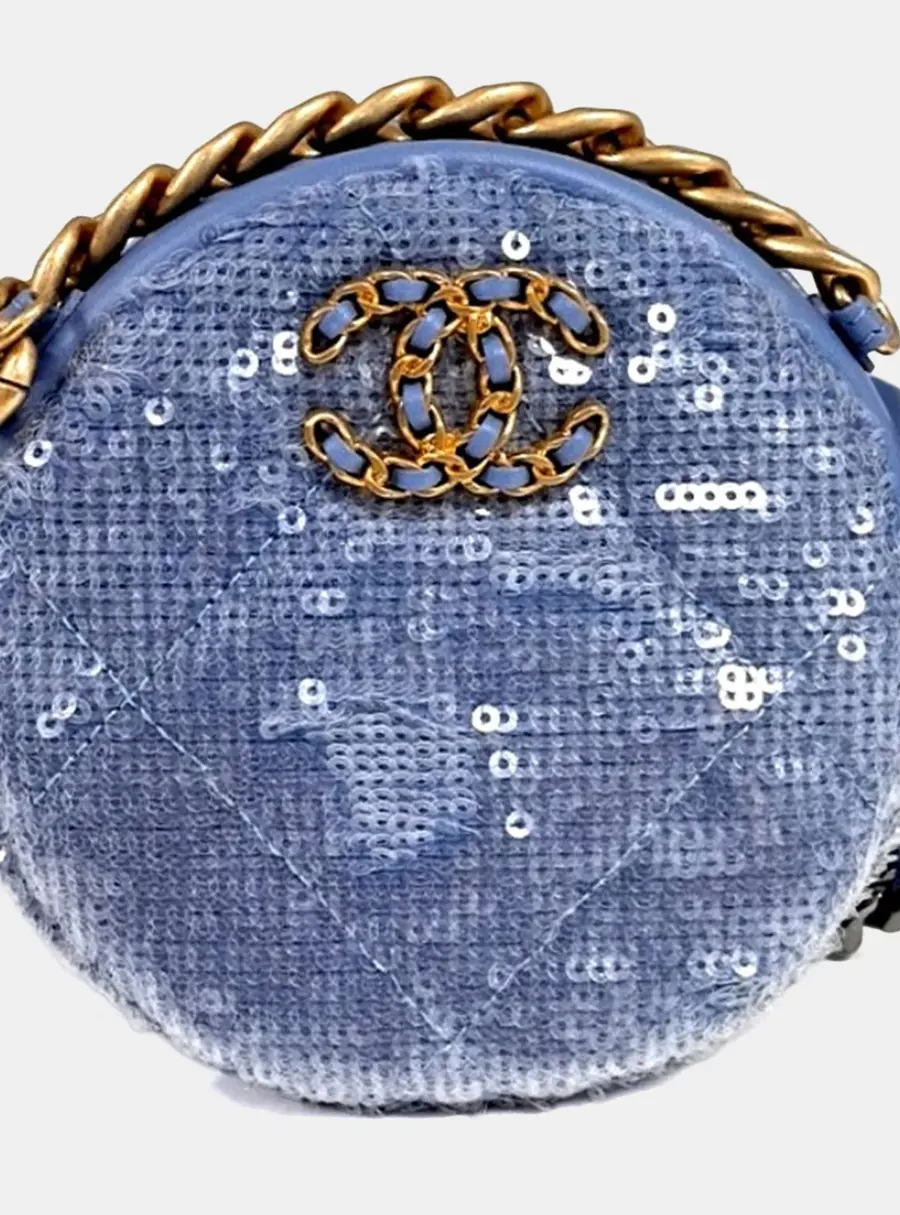 Chanel Blue Sequins Sequin 19 Round Mini Crossbody Bag