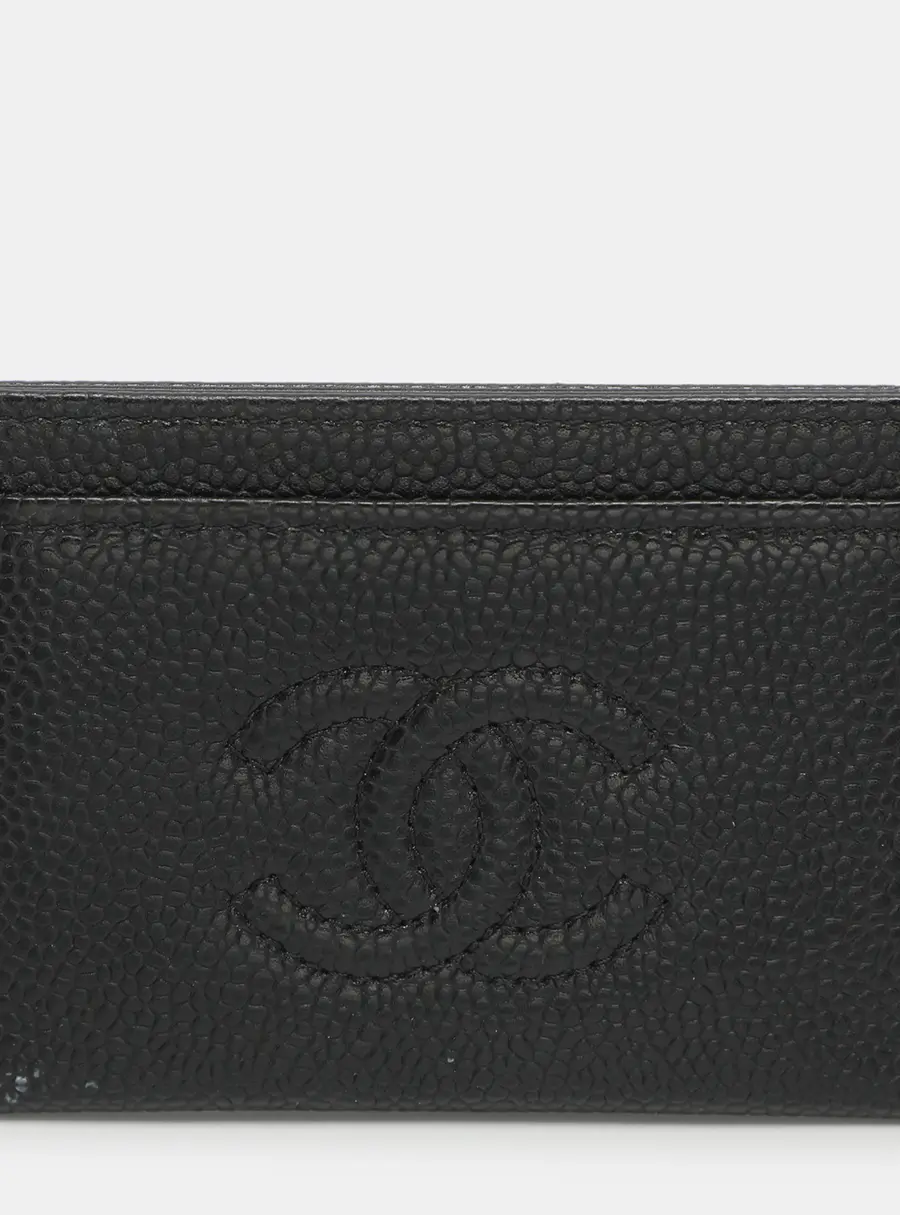 Chanel CC Black Caviar Leather Card Holder