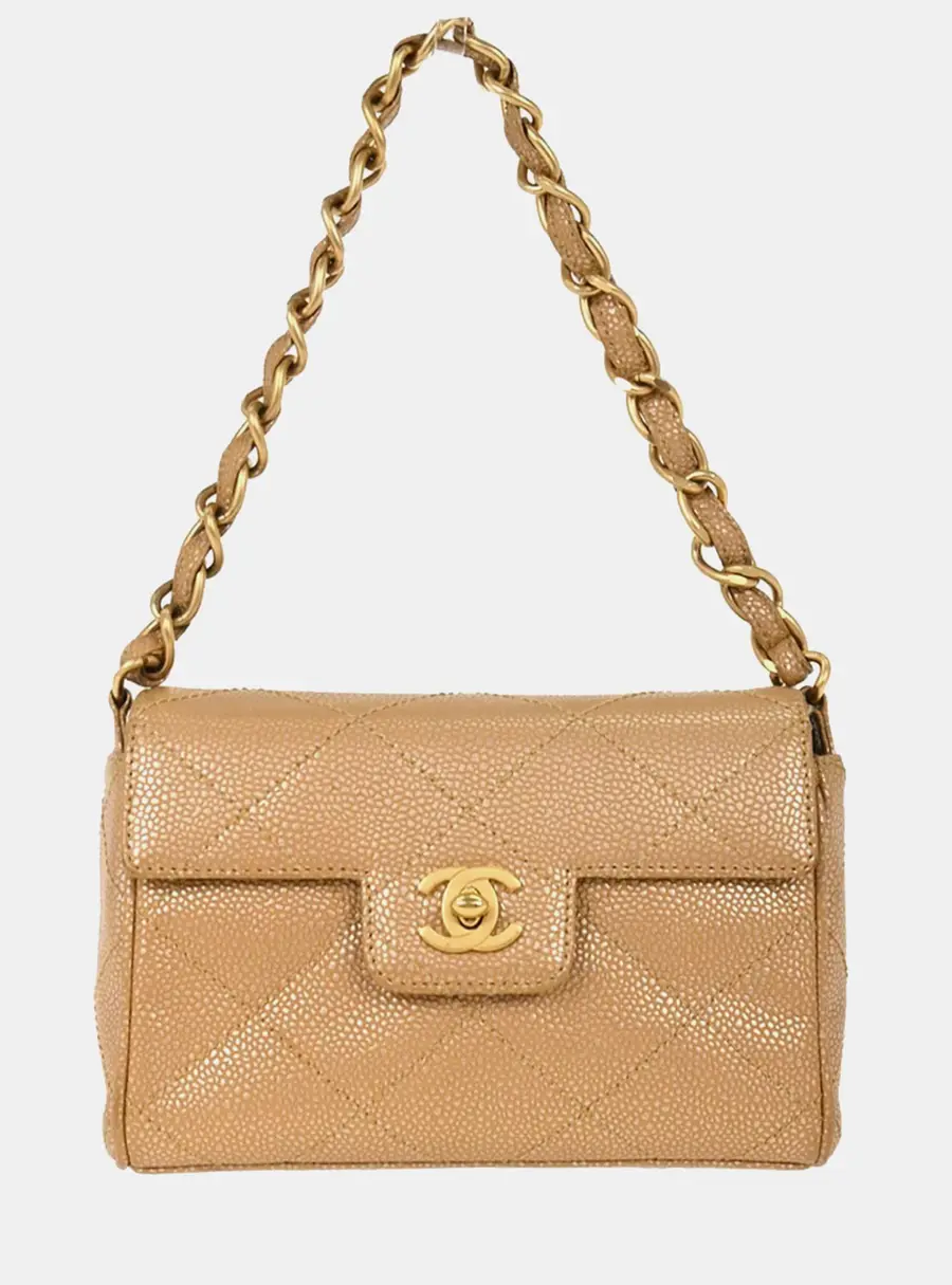Chanel Turnlock Beige Calfskin Shoulder Bag