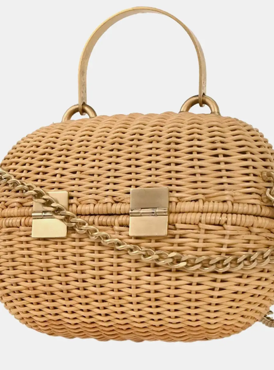 Chanel Heart Locket Beige Rattan Basket Bag