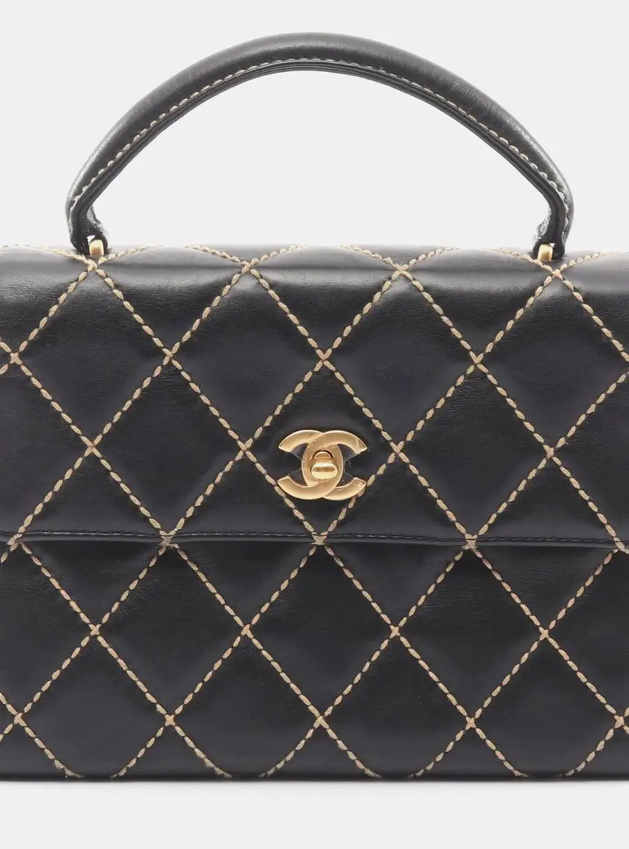 Chanel Wild Stitch Black Calfskin Leather Top Handle Bag