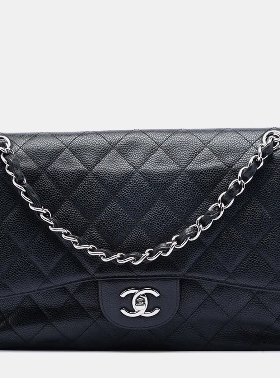 Chanel Jumbo Classic Black Caviar Leather Double Flap Bag
