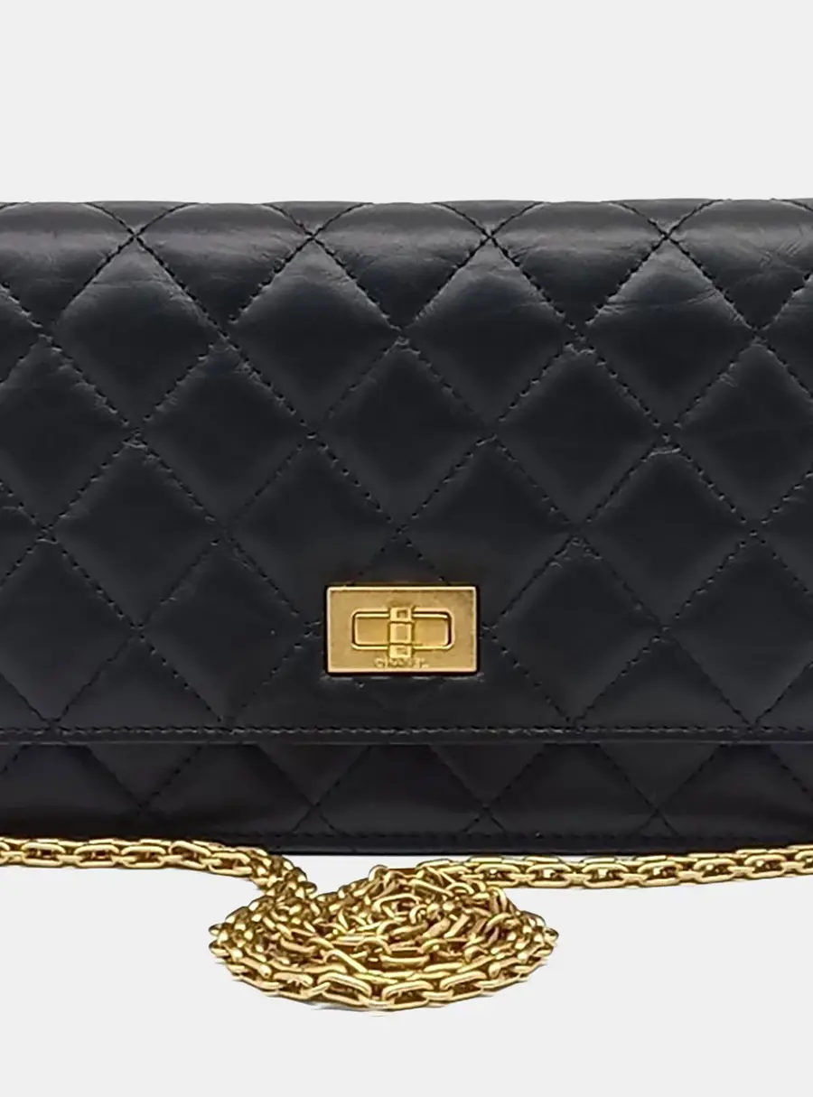 Chanel 2.55 Vintage Mini Black Leather Wallet on Chain