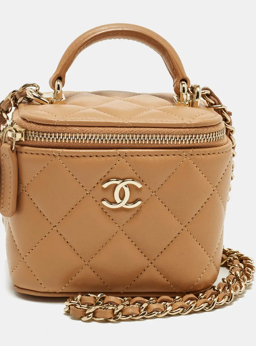 Chanel Vanity Case Mini Beige Quilted Leather Shoulder Bag