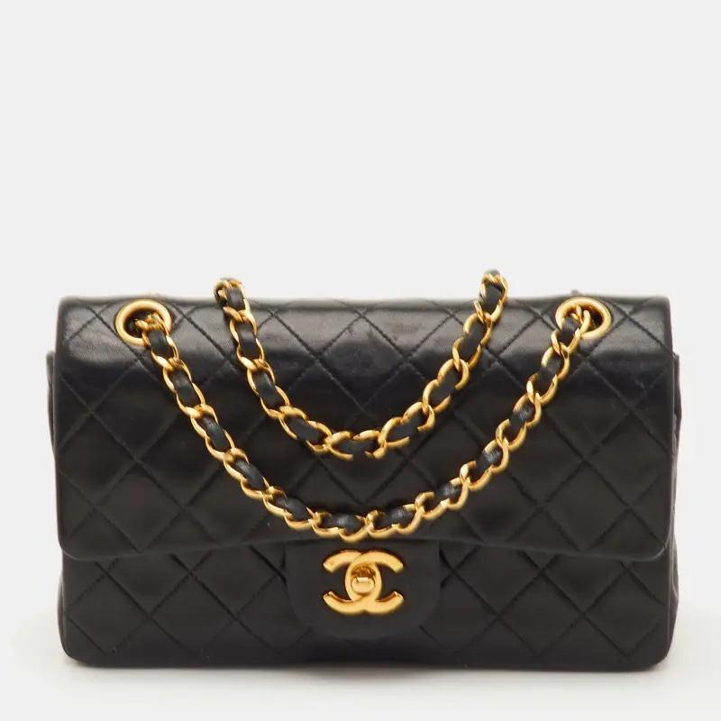 Chanel Classic Small Black Quilted Leather Double Flap Bag