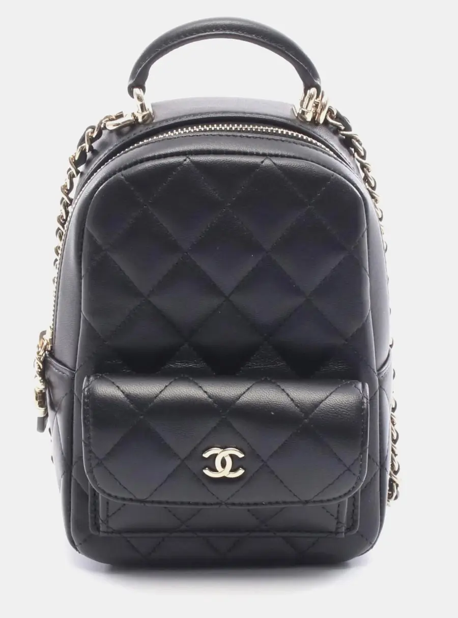 Chanel Mini Matelasse Backpack Black Lambskin Leather Backpack Bag