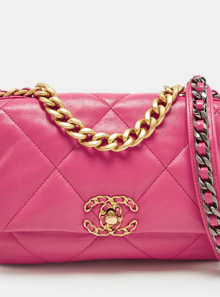 Chanel 19 Flap Small Pink Quilted Leather Bag