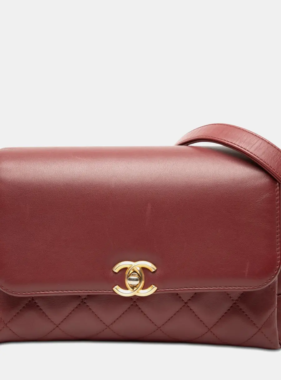 Chanel CC Red Quilted Lambskin Leather Flap Bag