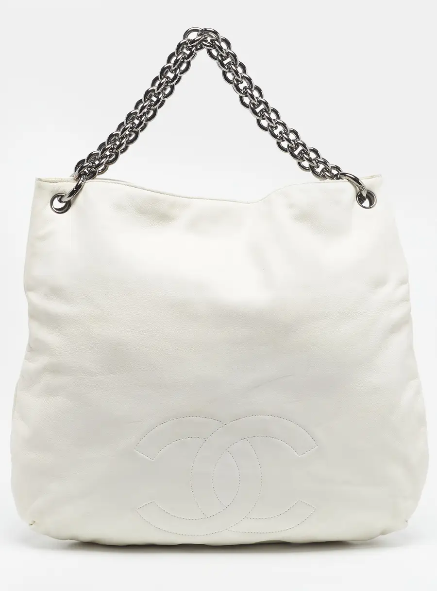 Chanel CC Chain White Leather Hobo