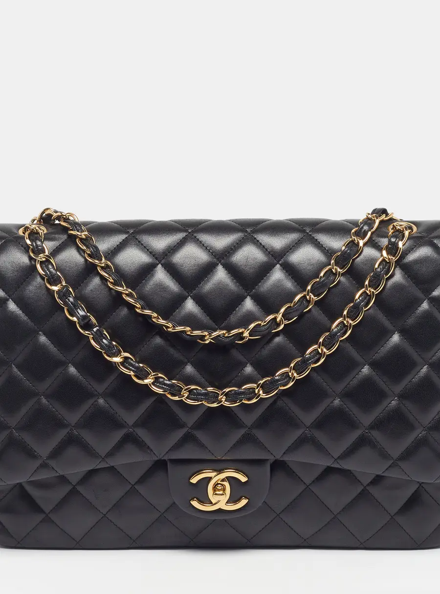 Chanel Classic Double Flap Maxi Black Quilted Leather Bag