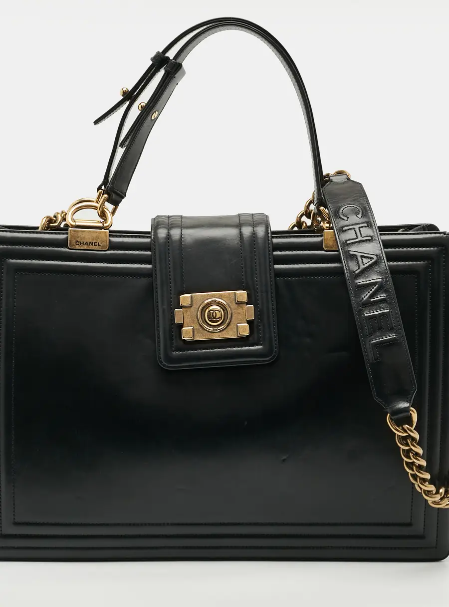 Chanel Boy Large Black Leather Shopper Tote
