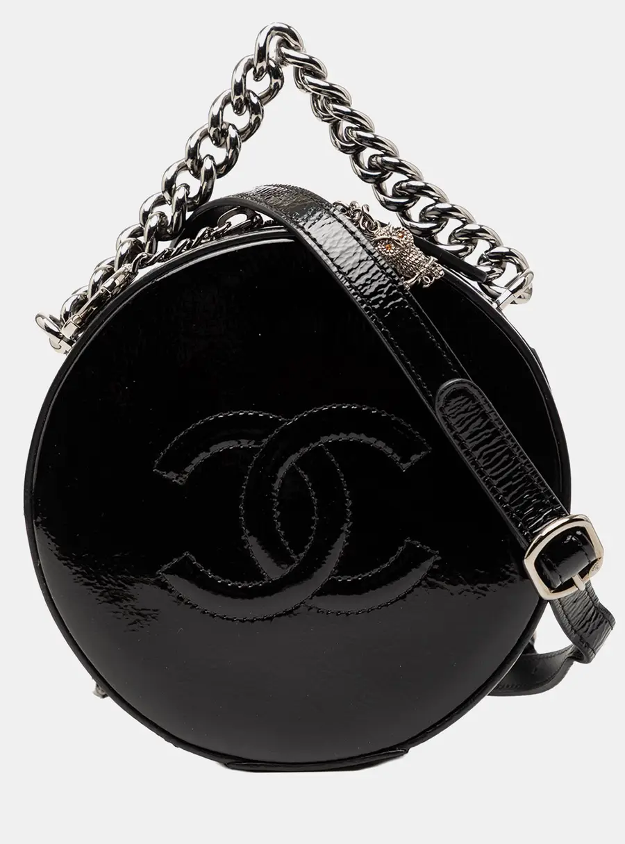 Chanel Round As Earth Black Patent Leather Clutch Bag