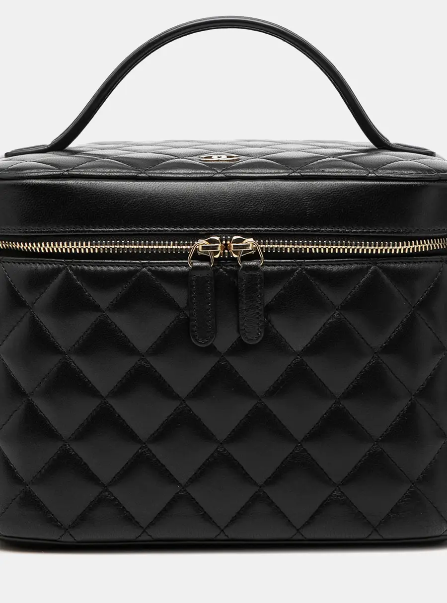 Chanel Quilted Small Black Lambskin Leather Vanity Case Bag