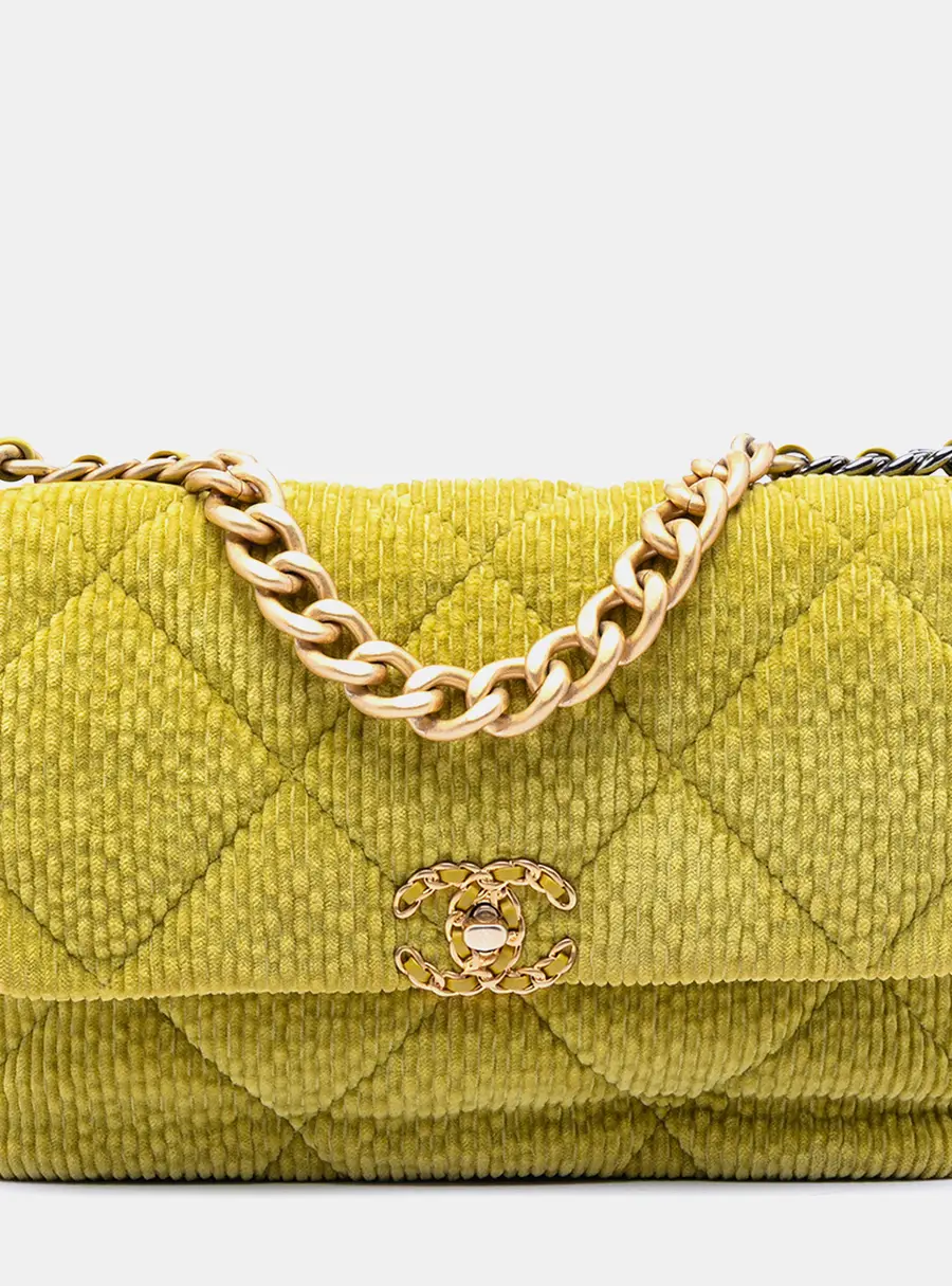 Chanel 19 Large Green Corduroy Flap Bag