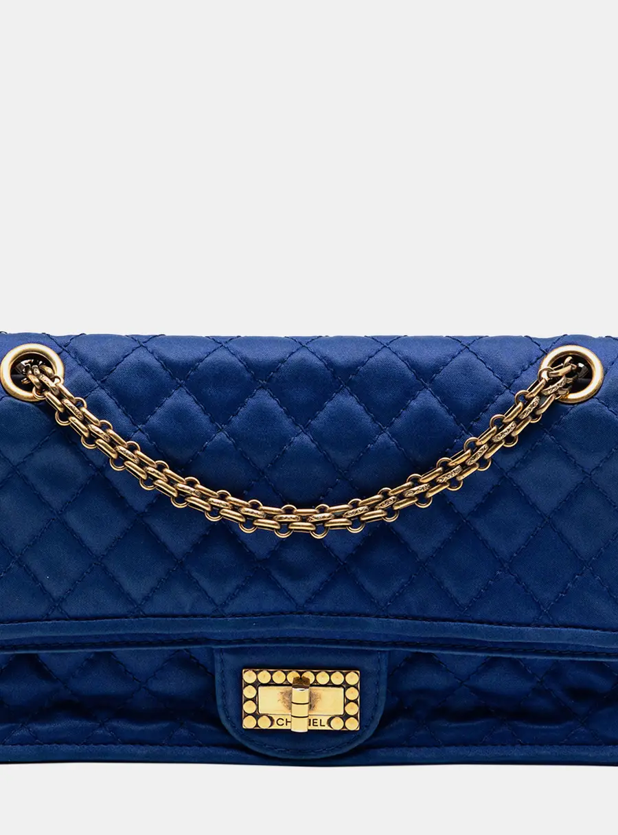 Chanel Reissue 2.55 Double Flap 225 Blue Satin Fabric Shoulder Bag