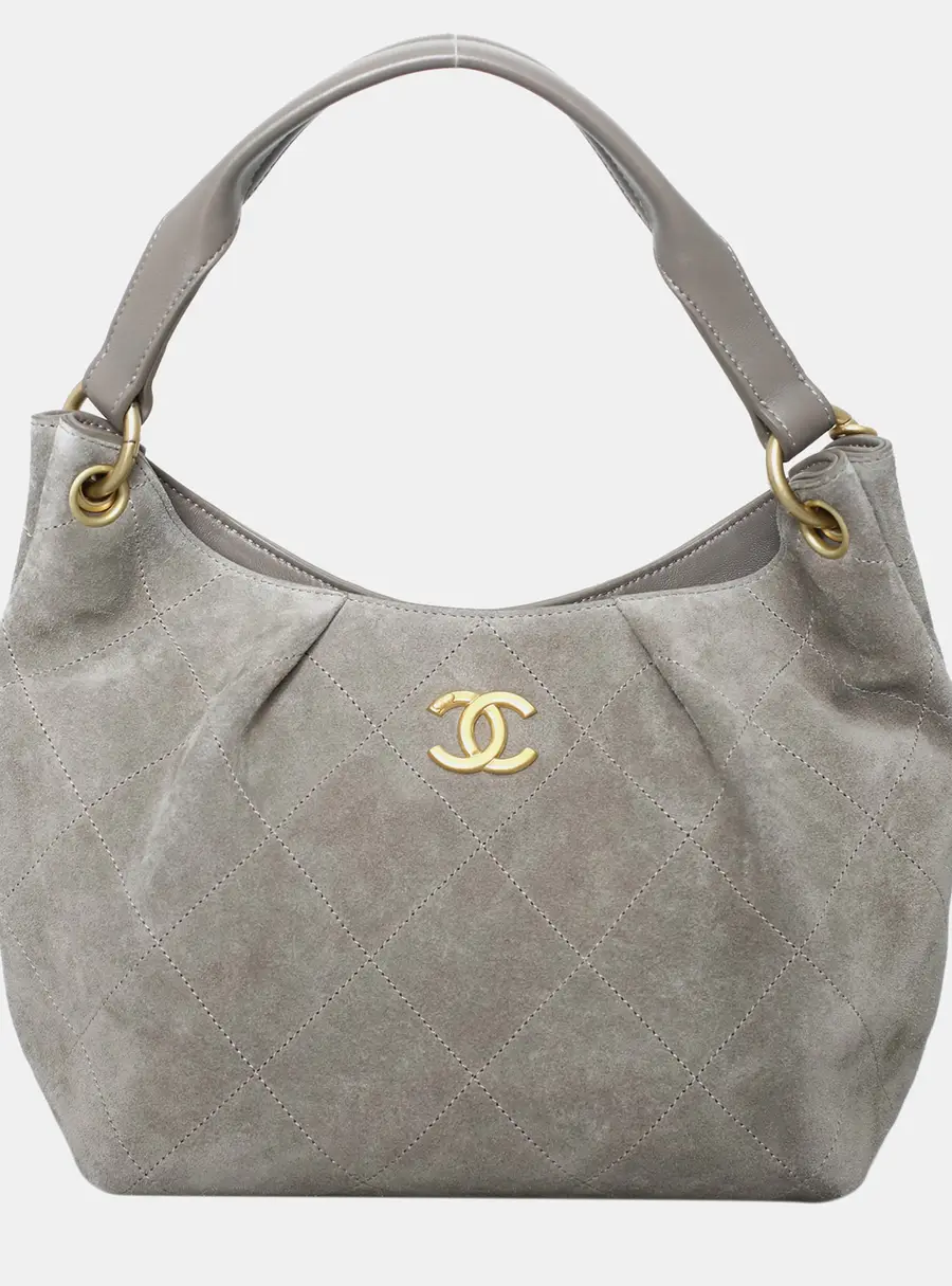 Chanel Hobo Large Grey Suede Shoulder Bag