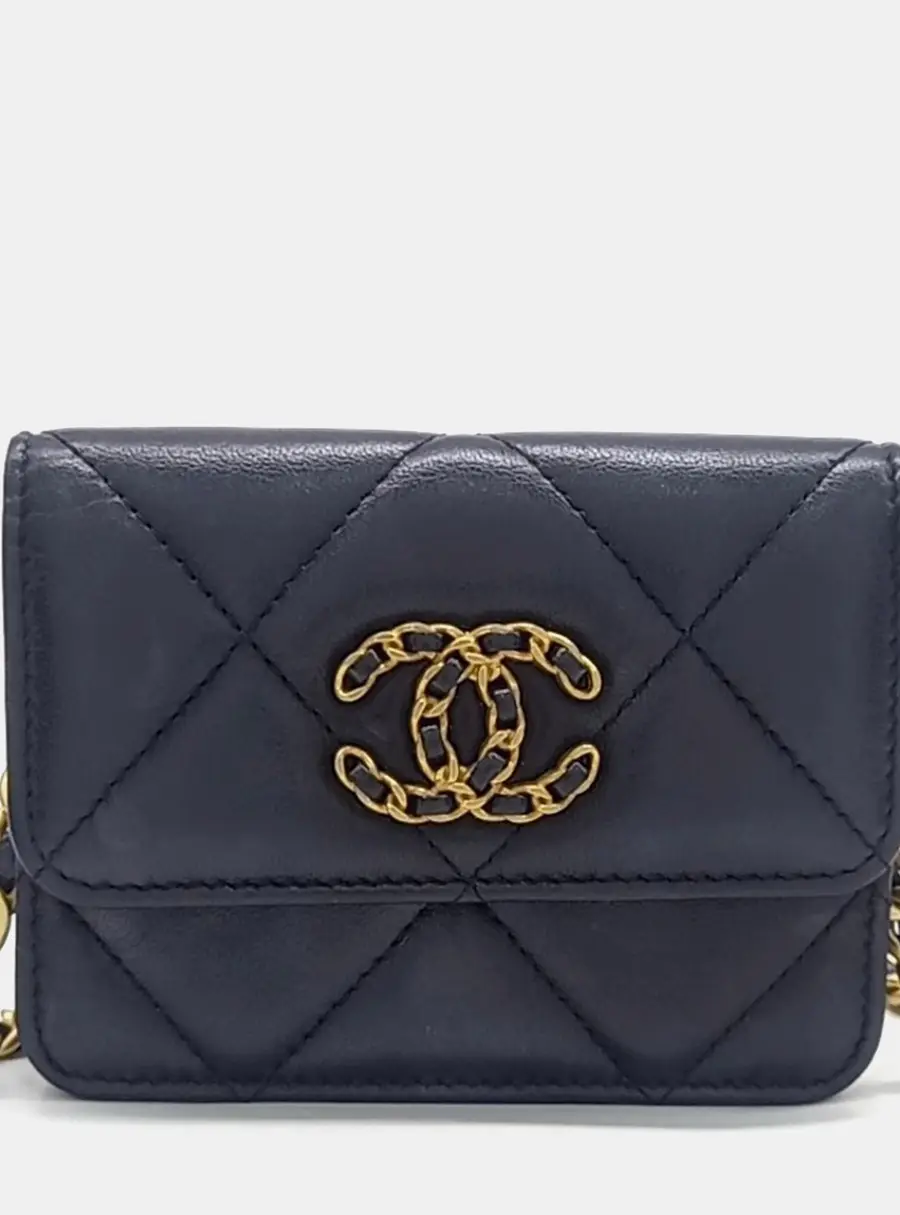 Chanel 19 Mini Black Lambskin Leather Chain Crossbody Bag