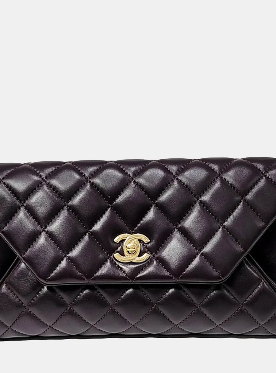 Chanel Flap Bag Clutch Purple Leather Shoulder Bag