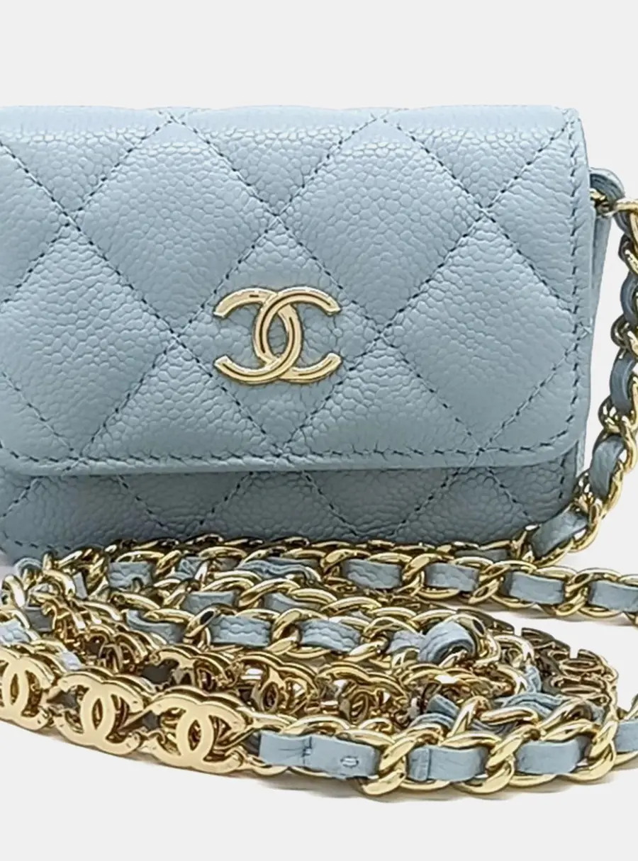Chanel Mini Sky Blue Grained Calfskin Leather Crossbody Bag