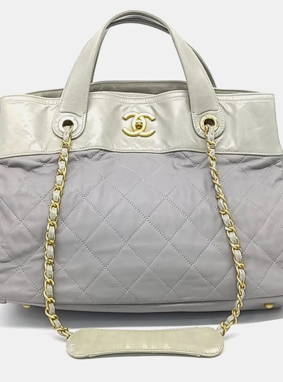 Chanel In The Mix Tote Grey Quilted Lambskin Leather Tote Bag