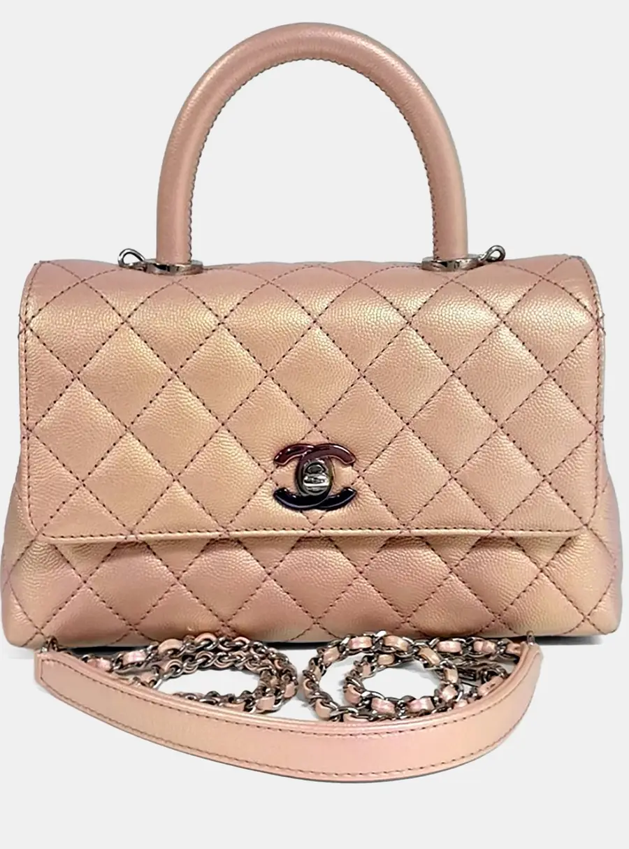 Chanel Coco Handle 23 Pink Caviar Leather Top Handle Bag