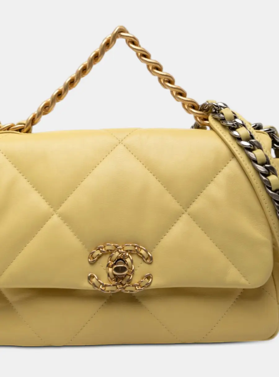 Chanel 19 Flap Medium Yellow Lambskin Leather Shoulder Bag