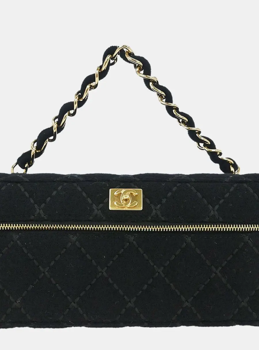 Chanel Wild Stitch Vanity Black Wool Small Top Handle Bag
