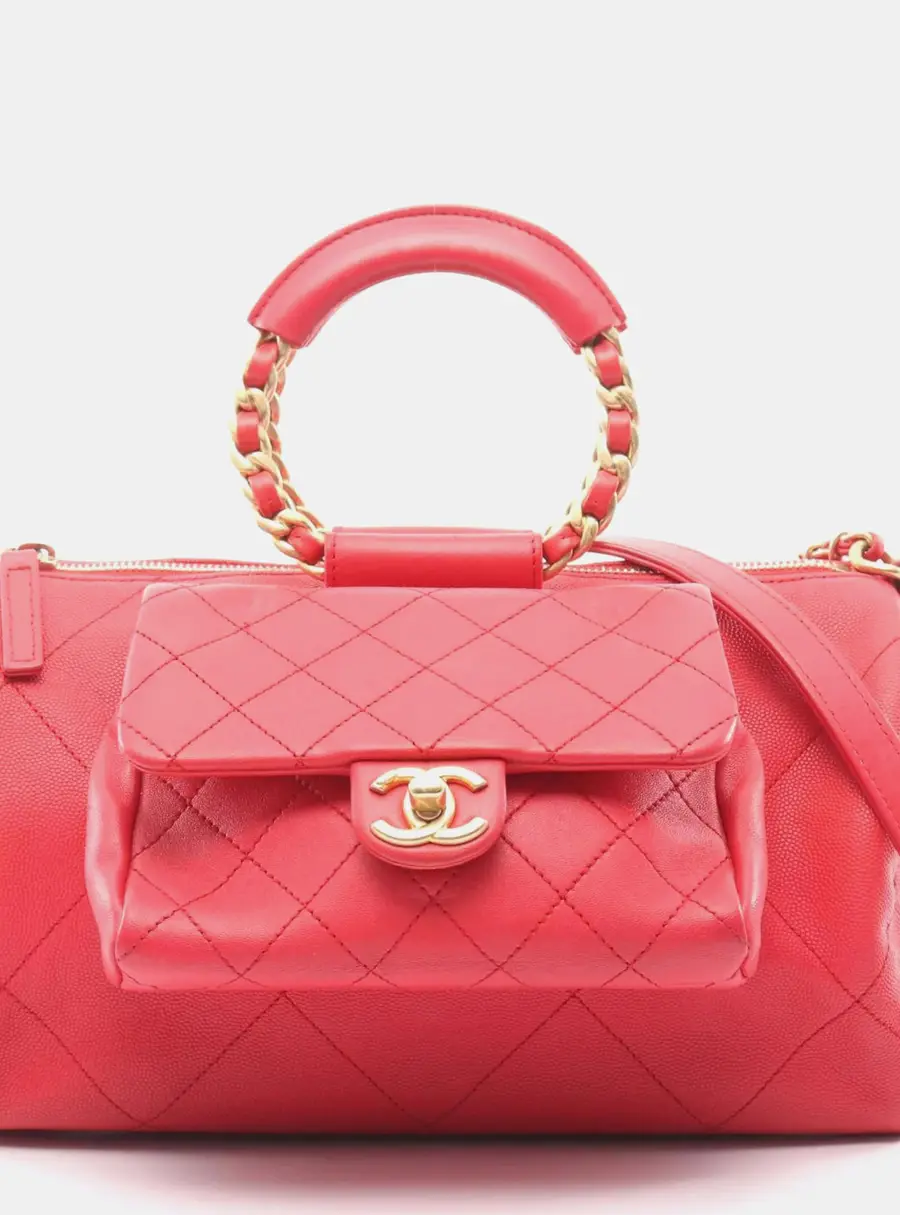 Chanel Matelasse Shoulder Bag In Lambskin And Grained Calfskin Leather Red