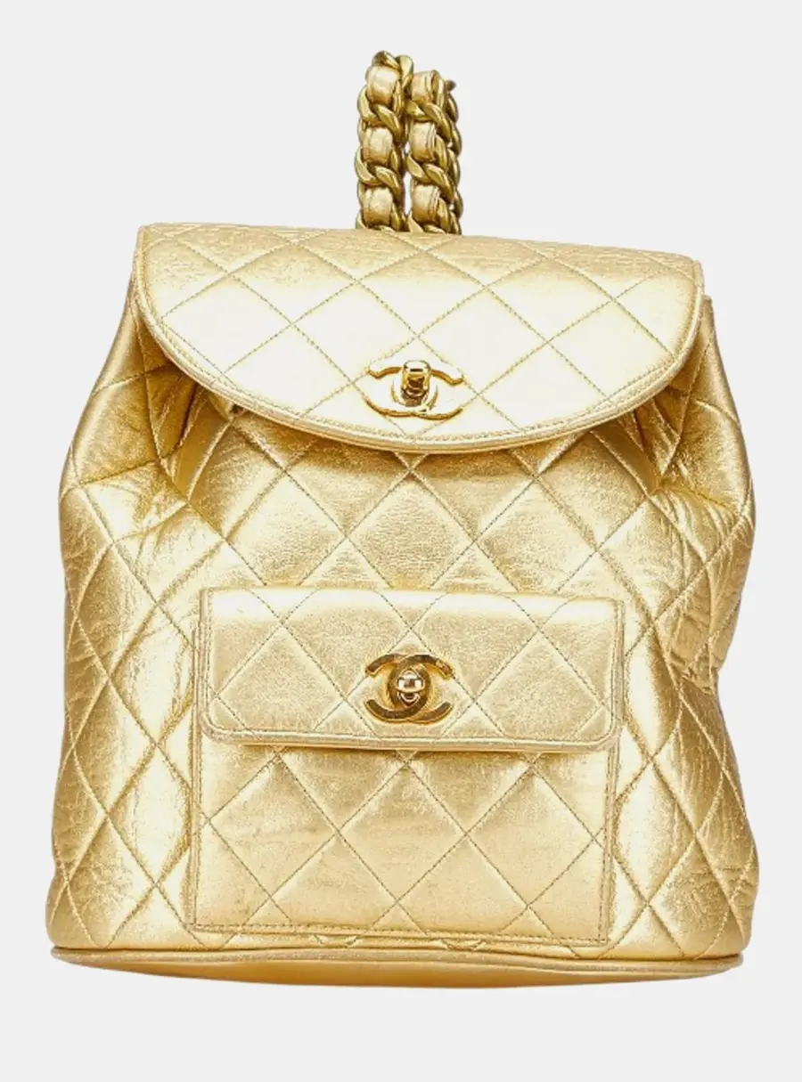 Chanel Coco Mark Matelasse Gold Lambskin Leather Backpack Bag
