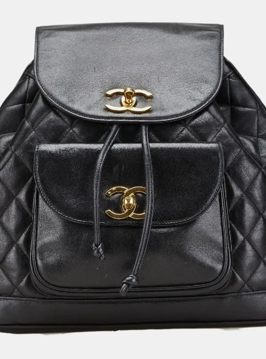 Chanel Coco Chain Black Lambskin Leather Backpack Bag