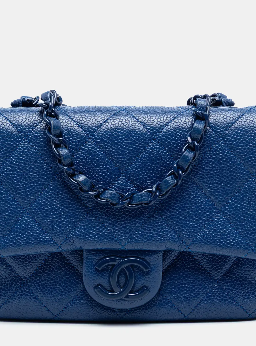 Chanel Mini Square Classic Single Flap Blue Caviar Leather Shoulder Bag