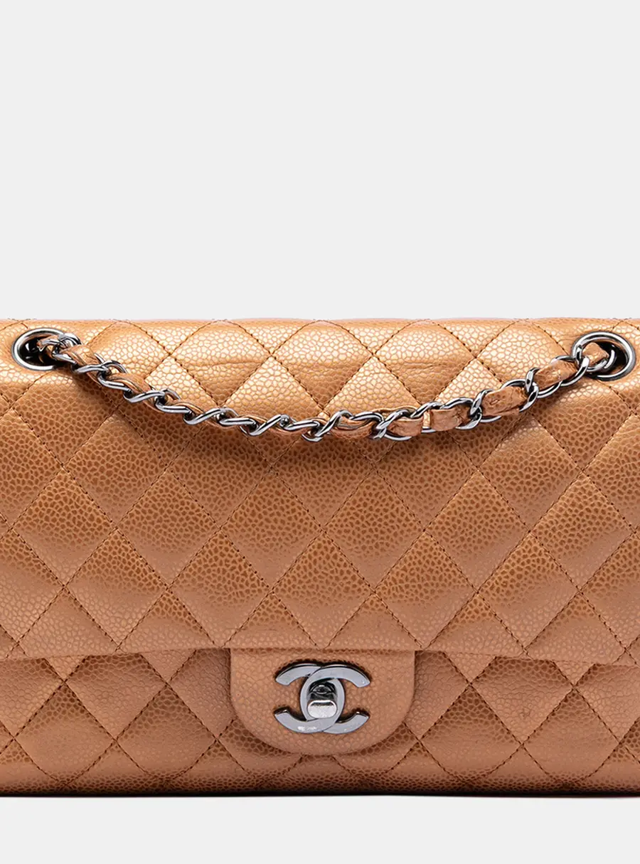 Chanel Classic Medium Metallic Brown Caviar Leather Double Flap Bag