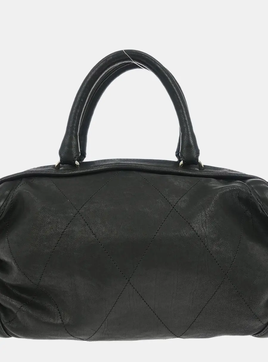 Chanel Quilted Black Calfskin Leather Top Handle Bag