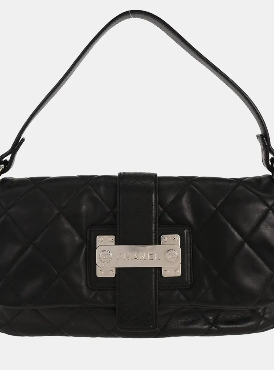 Chanel Quilted Black Lambskin Leather Shoulder Bag