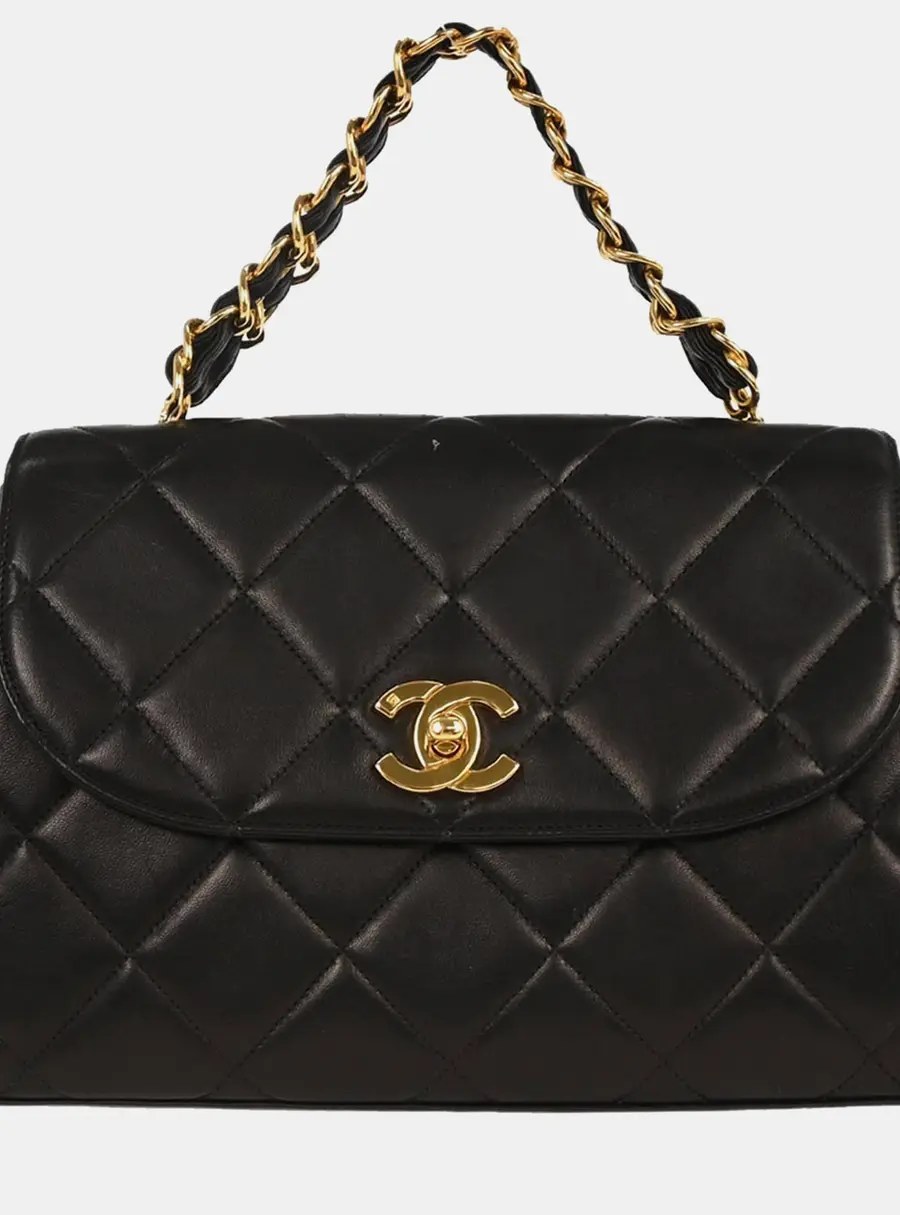 Chanel Classique Black Lambskin Leather Top Handle Bag