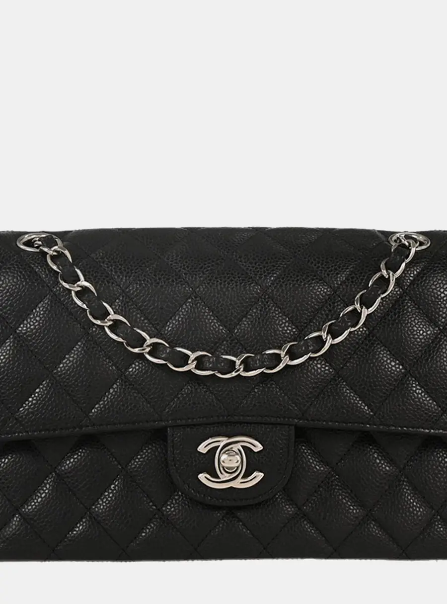 Chanel Black Calfskin Medium Classic Double Flap Shoulder Bag