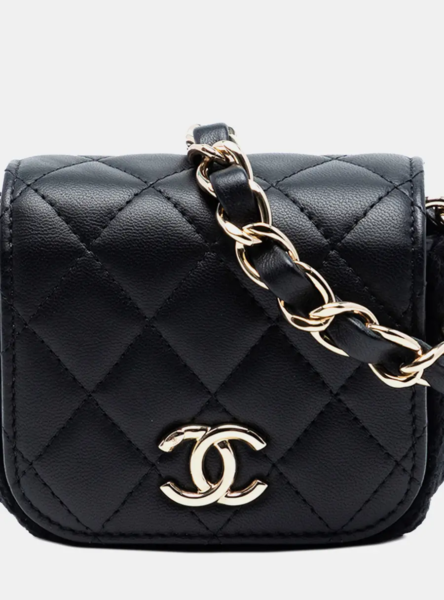 Chanel CC Crochet Mini Black Quilted Lambskin Leather Flap Bag