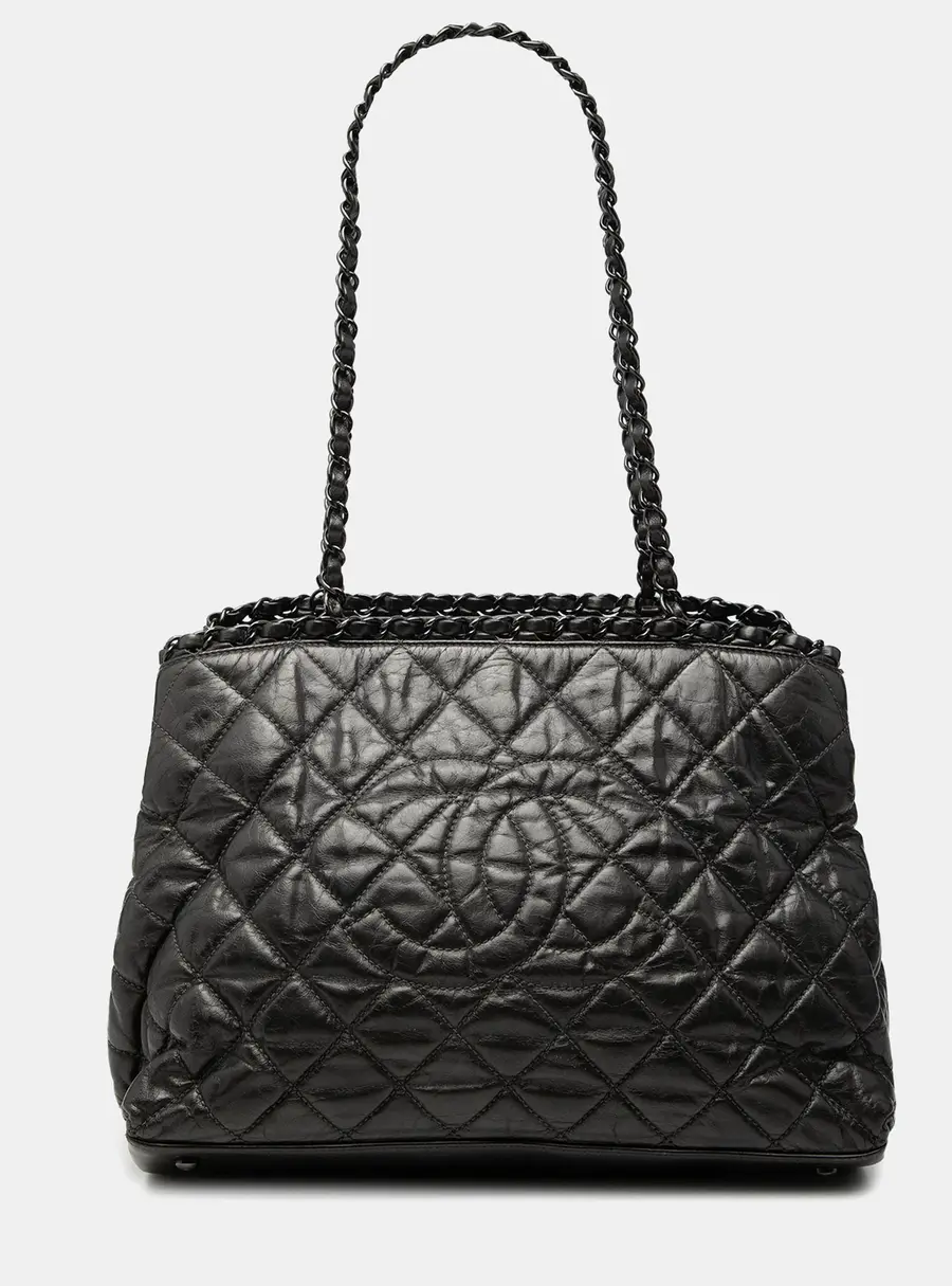 Chanel Chain Me Small Black Quilted Calfskin Leather Tote Bag