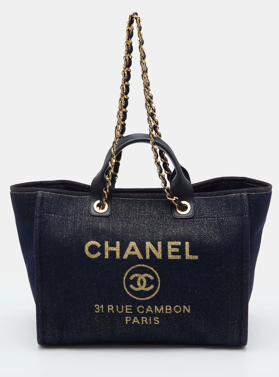 Chanel Deauville Medium Navy Blue/Black Denim and Leather Shopper Tote