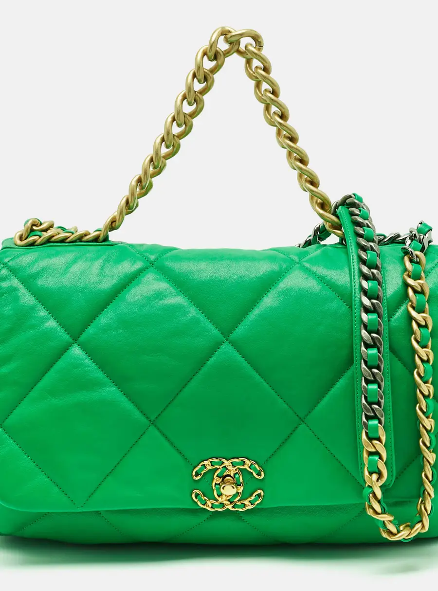 Chanel 19 Maxi Green Quilted Leather Bag