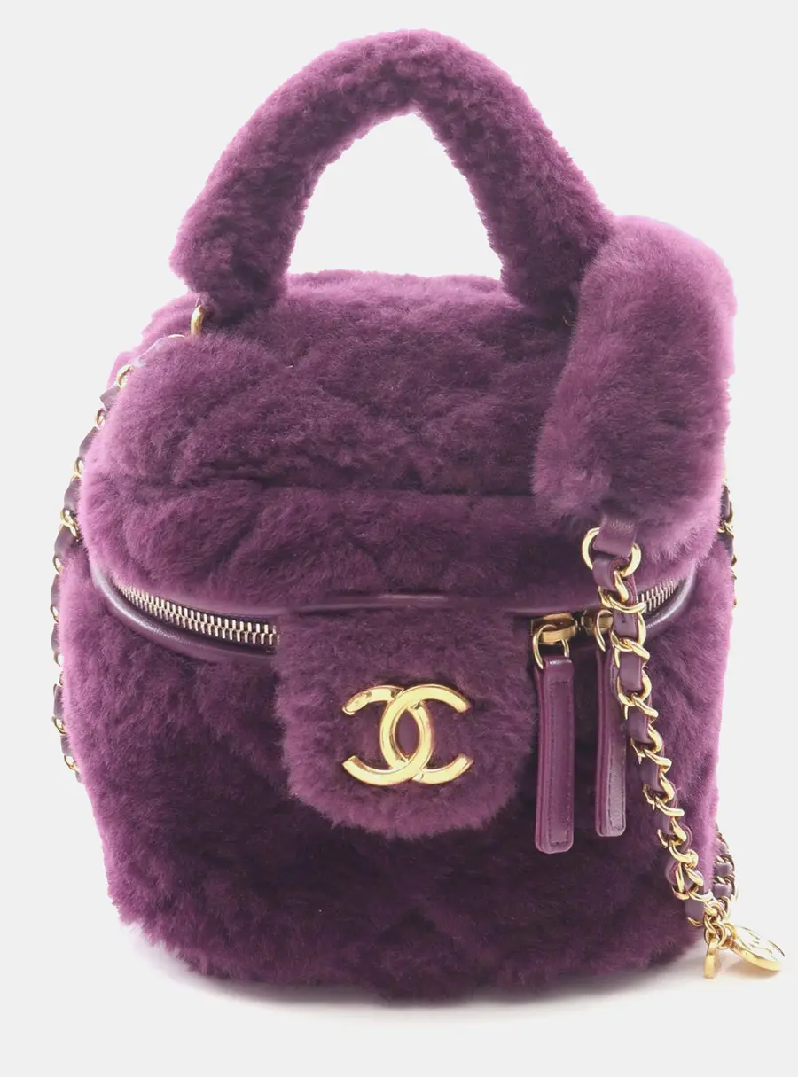 Chanel Vanity Case Small Purple Shearling Shoulder Bag