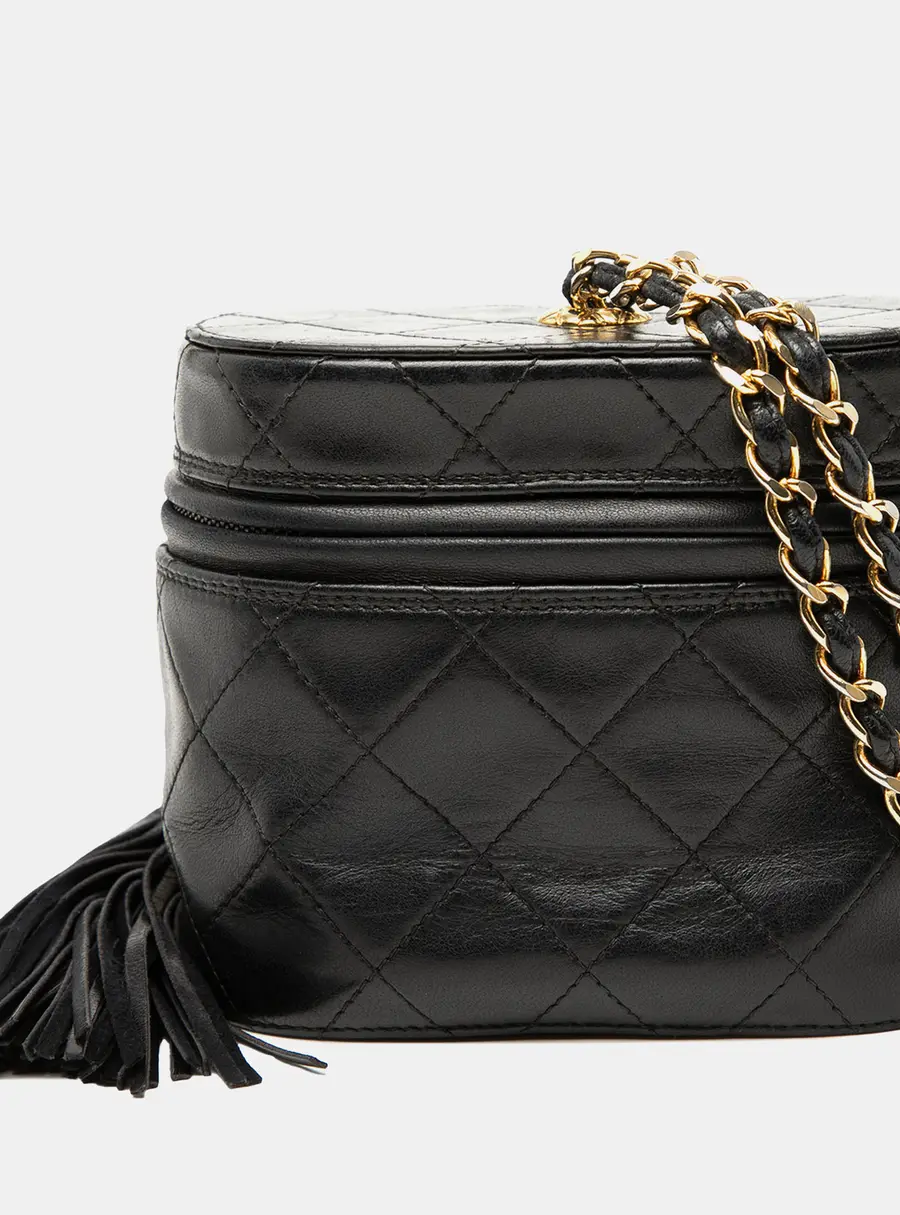 Chanel Vanity Case Black Lambskin Leather Tassel Shoulder Bag
