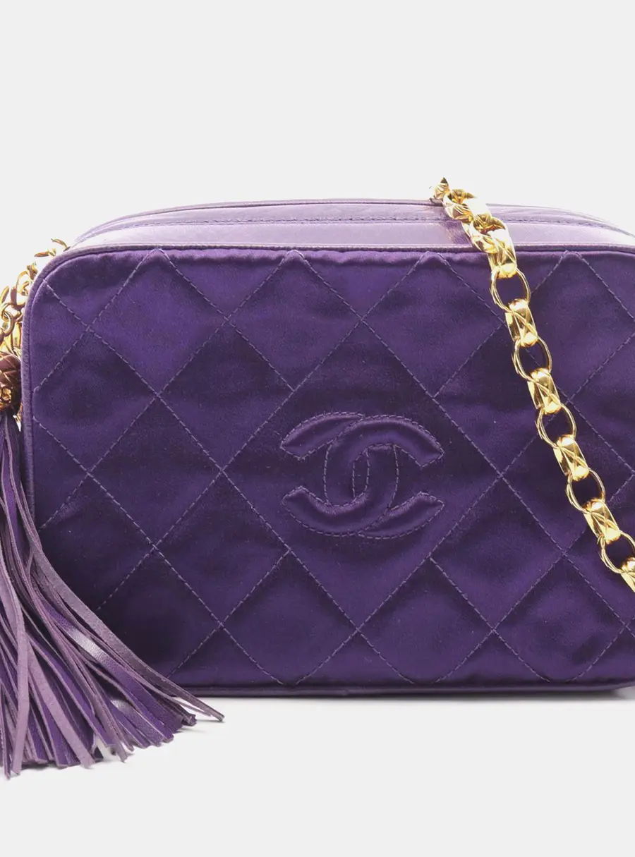 Chanel Purple CC Quilted Velour Tassel Camera Bag