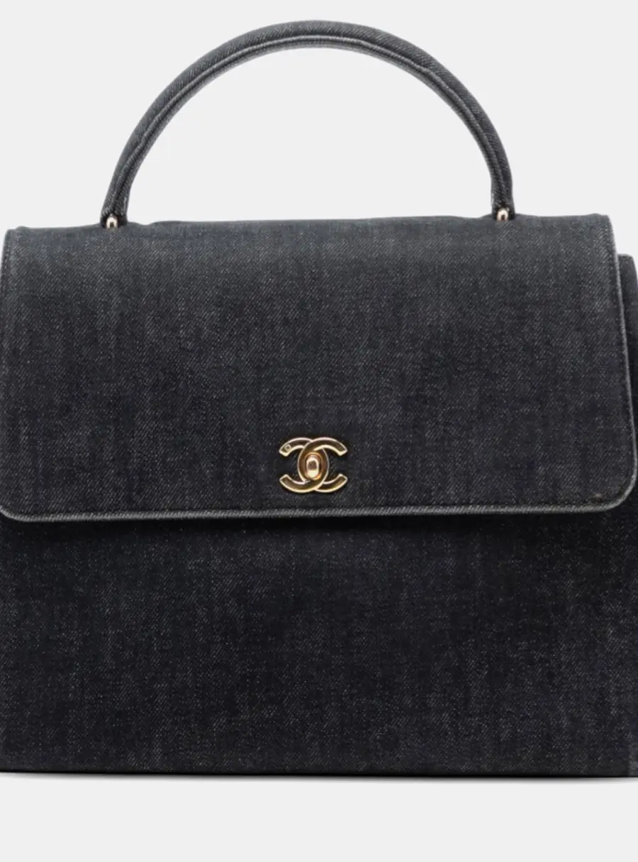 Chanel Black CC Denim Kelly Top Handle Bag