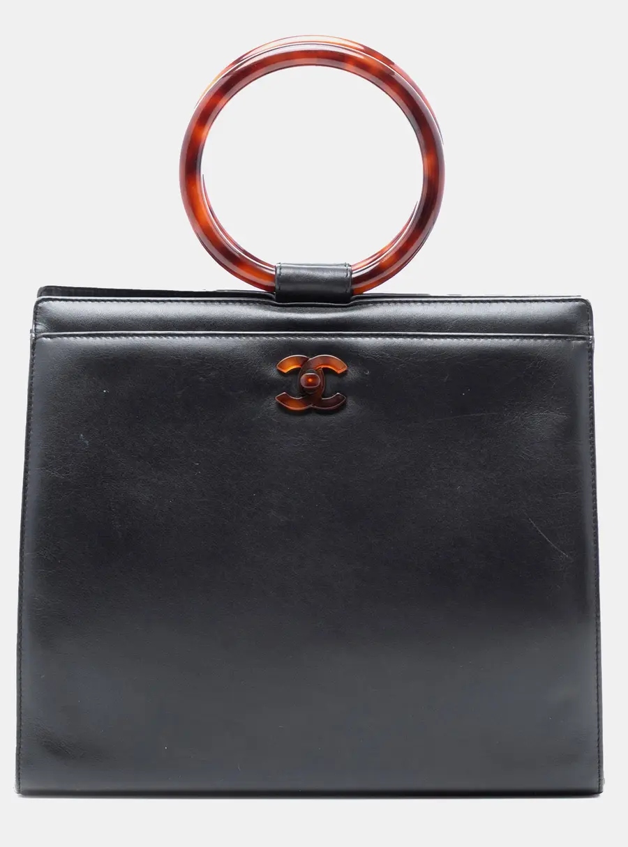 Chanel CC Black Calfskin Leather Top Handle Bag
