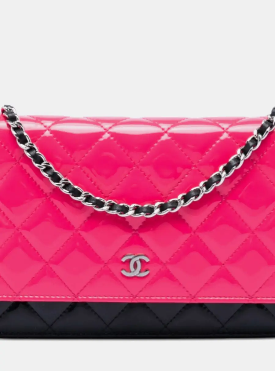 Chanel Wallet on Chain Pink Black Patent Leather Crossbody Bag